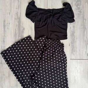 SHEIN Black and White Polka Dot Wide Leg and top set
